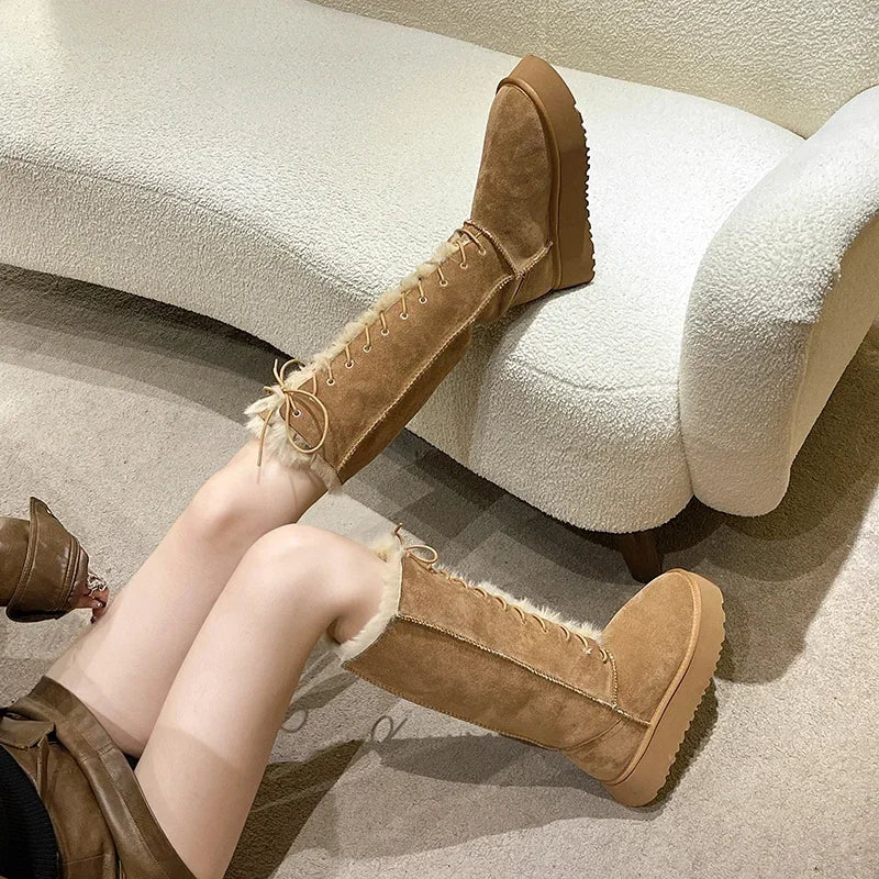 Winter Platform Boots Knee-High Was High Simple Boots Fashion Motorcycle Boots Causal Plush Fluffy Anti-cold  Shoe Botas Mujers
