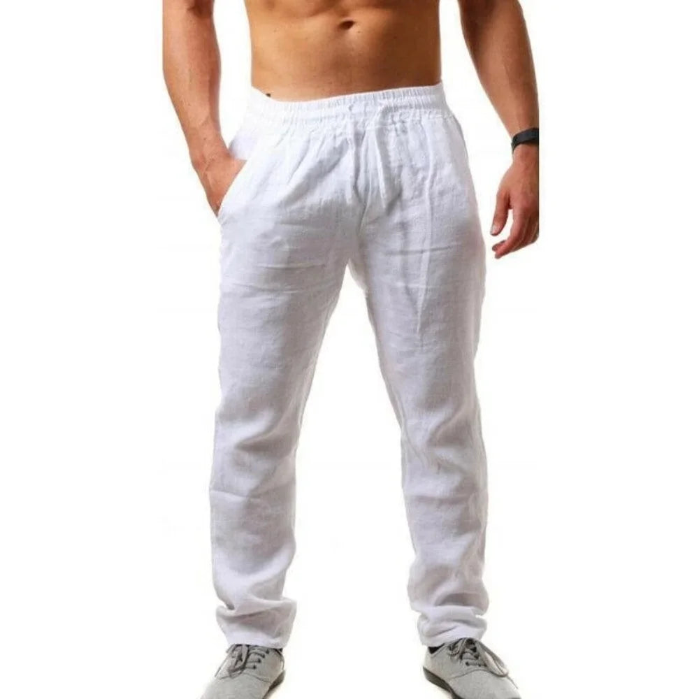 Men's Cotton Linen Pants Male Autumn New Breathable Solid Color Linen Trousers Fitness Streetwear S-3XL 