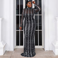 New Long Dress Round Neck Gold And Black Sequin Embellished High Waist Elegant Pullover Gown
