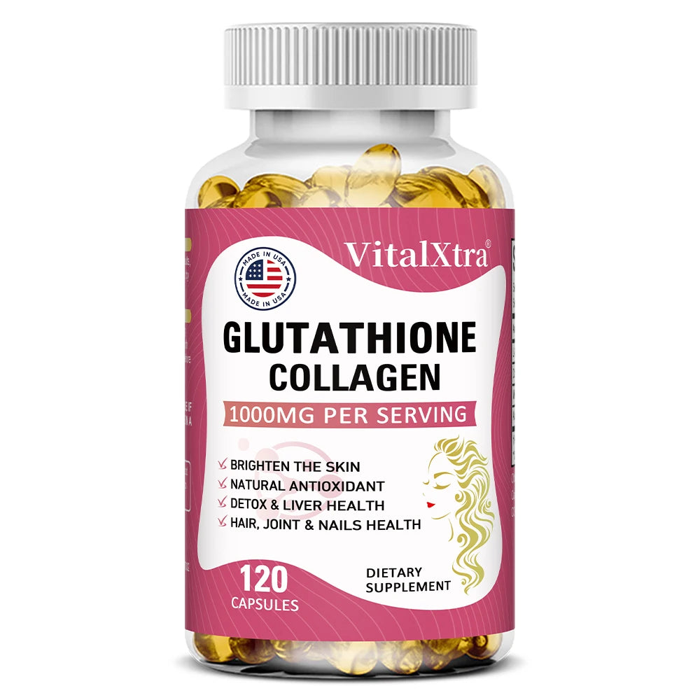 Glutathione Collagen 1000mg, Highly Absorbable Supplement, Supports Skin Health, Immunity, and Liver Function, 120 Capsules