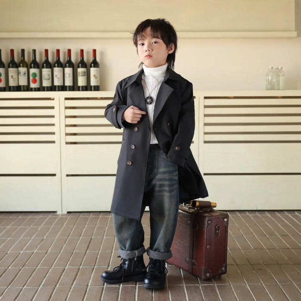 Autumn/Winter Boys Trench Coat Fashion New Children's Long Coat British Solid Color Jacket 100-170cm