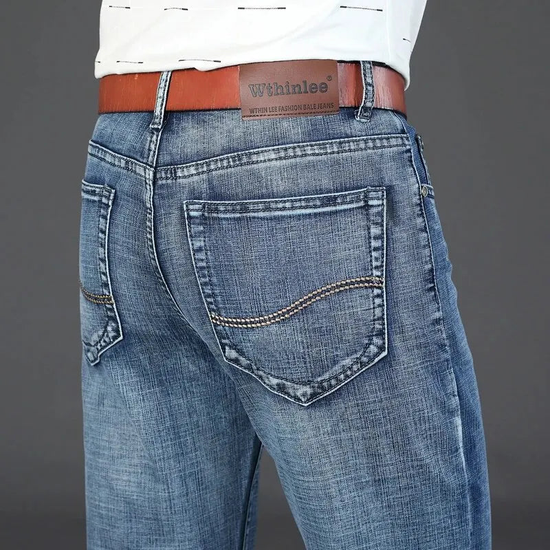 Wthinlee New Business Men's Jeans Casual Straight Stretch Fashion Classic Blue Black Work Denim Pant Trousers Male Clothing 