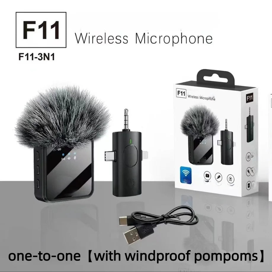 Portable Three-In-One Wireless Microphone Suitable For Interview Recording Mini Microphone For Live Streaming On Mobile Phone