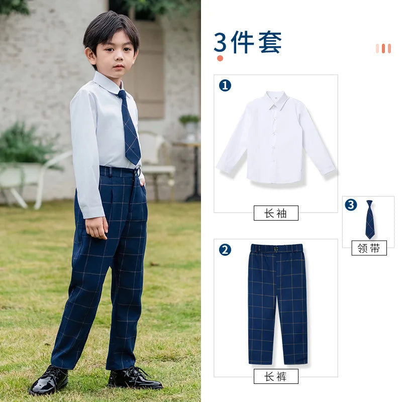 Kids British Plaid Vest Shirt Suit Pants Girls Waistcoat Blouse Skirts Children School Uniform Boys Korean Students Clothes Set