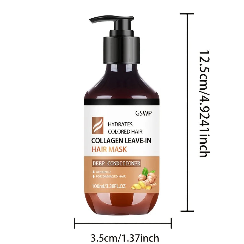 GSWP Collagen Leave-in Hair Mask, containing ginger oil and biotin, deeply moisturizes and smooths frizz.100g