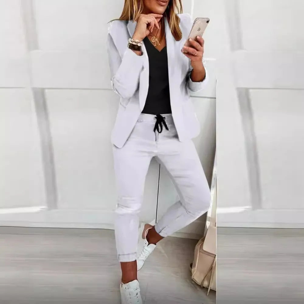 Office Lady Blazer And Lace-Up Pants Two Piece Set 2024 New Casual Fashion Solid Color Women's Set Conjuntos De Mujer Streetwear