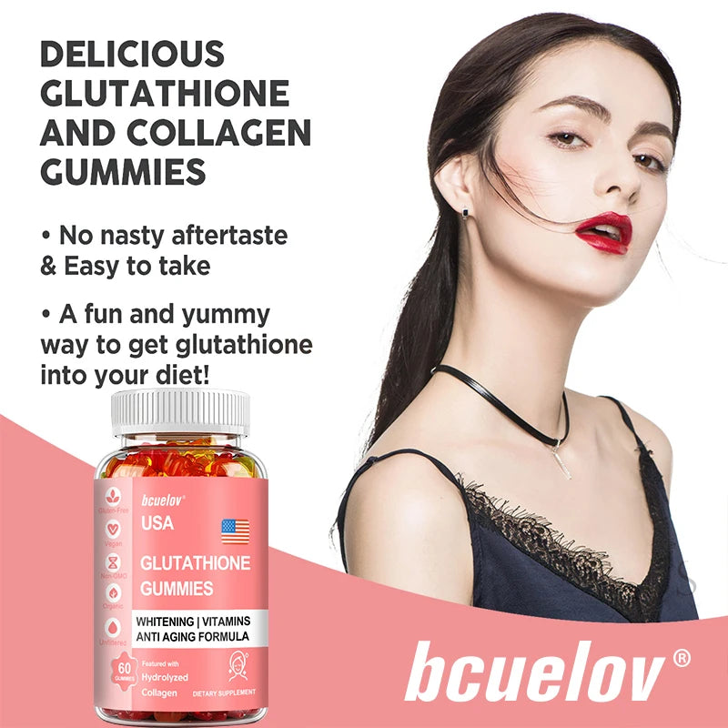 Glutathione Collagen Gummies for Skin Care Health Nails Hair Growth Collagen Protein Supplement, Skin Brightening