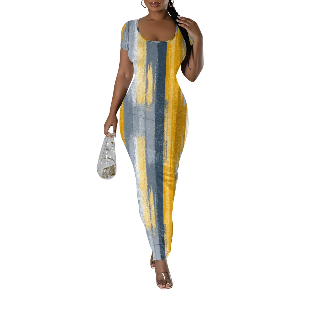 Womens Summer Casual Sexy Short Sleeve Bodycon Dress Basic Pencil Midi Club Dresses