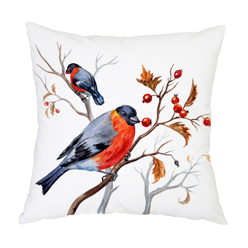 Flannel Print Nordic Bird Pattern Pillowcase
