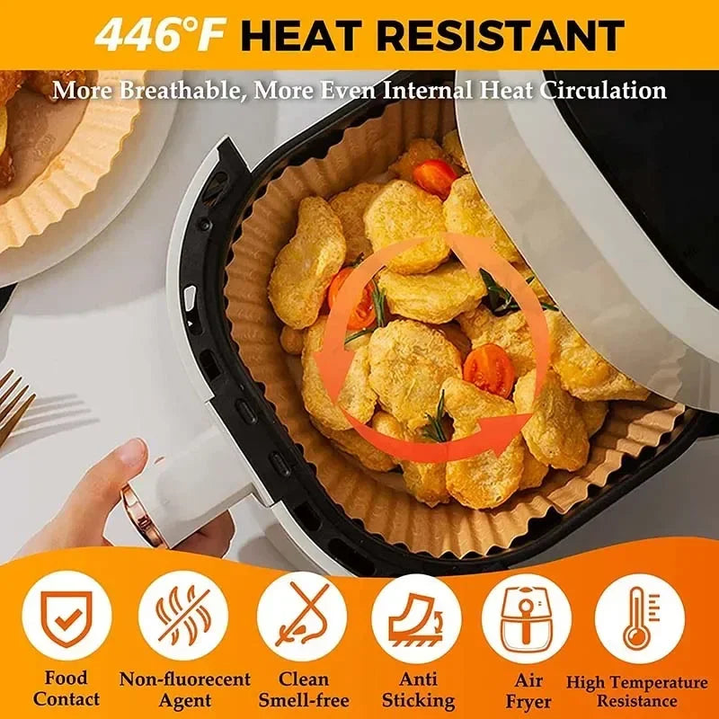 50/100PCS Air Fryer Disposable Paper Square Round Baking Paper Barbecue Plate NonStick Mat Kitchen Oven Oil Absorbing Paper Tool 