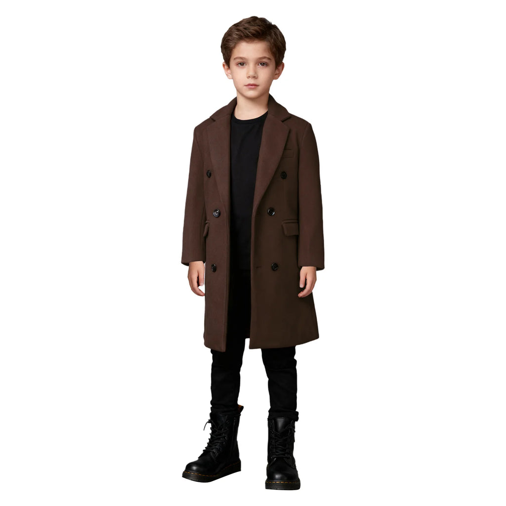 Kids Boys Warm Long Trench Coat Fall And Winter Double-breasted Coat Long Sleeve Tailcoat Long Jacket Birthday Party Costumes
