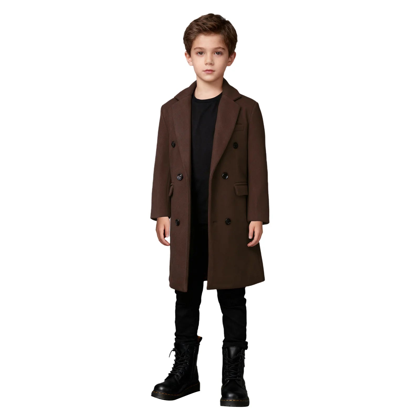 Kids Boys Warm Long Trench Coat Fall And Winter Double-breasted Coat Long Sleeve Tailcoat Long Jacket Birthday Party Costumes