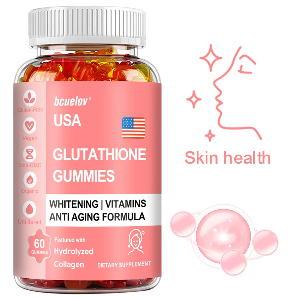 Glutathione Collagen Gummies for Skin Care Health Nails Hair Growth Collagen Protein Supplement, Skin Brightening
