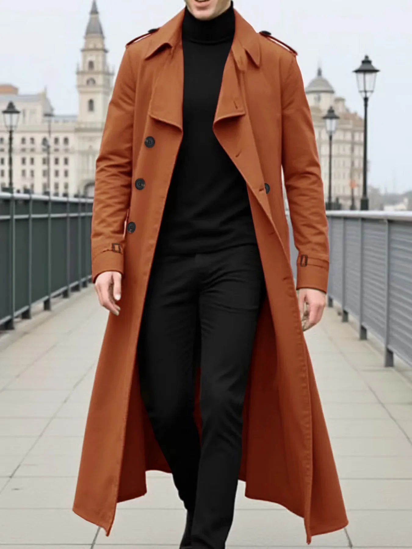 Men's Jacket Spring Autumn Thin Trench Coat Double-Breasted Warm X-Long Lightweight Jacket Fashionable Wear Blazer Streetwear