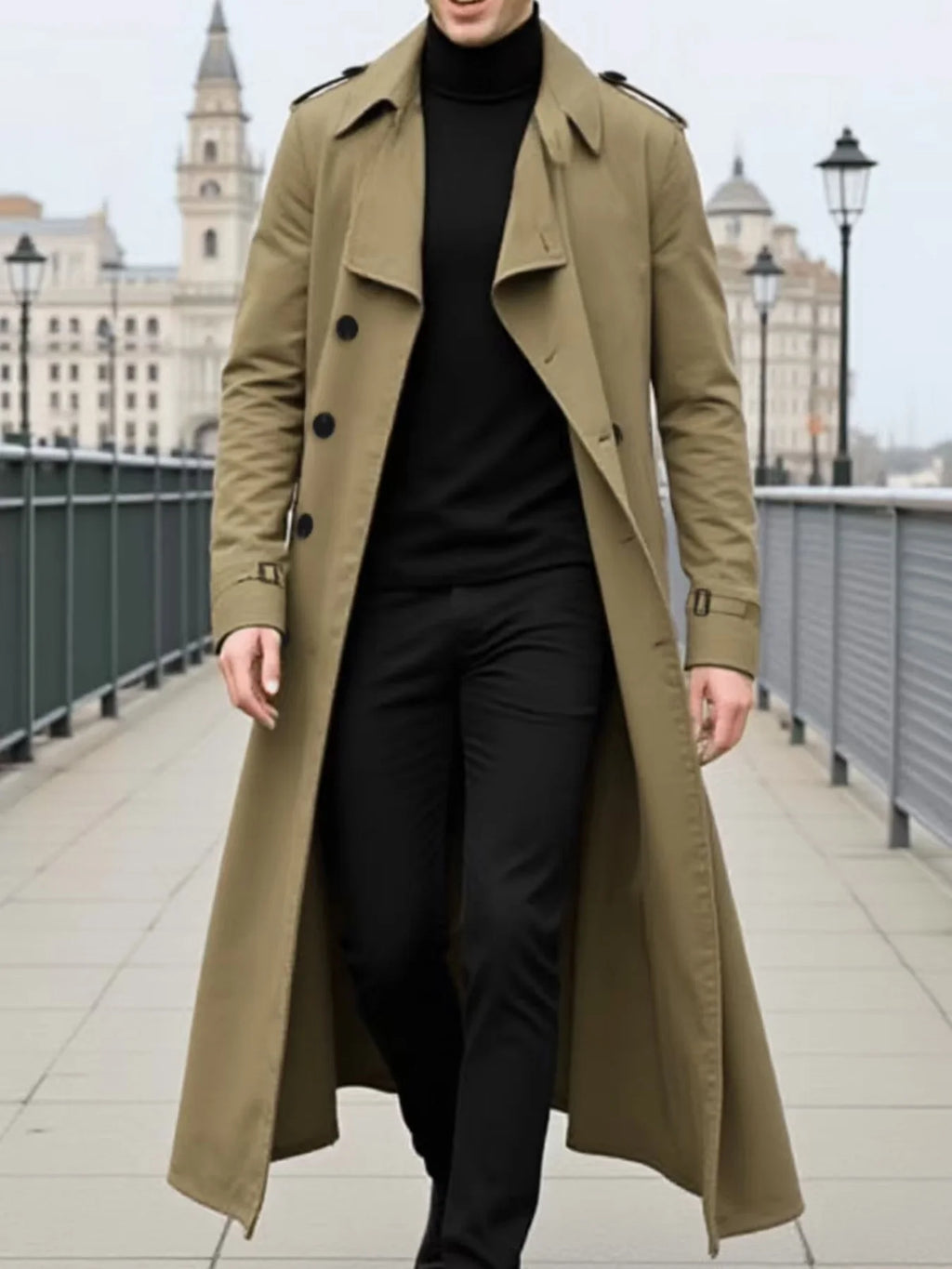 Men's Jacket Spring Autumn Thin Trench Coat Double-Breasted Warm X-Long Lightweight Jacket Fashionable Wear Blazer Streetwear