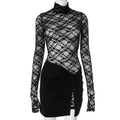 Lace See-through Long Sleeve Narrow Two-piece Set