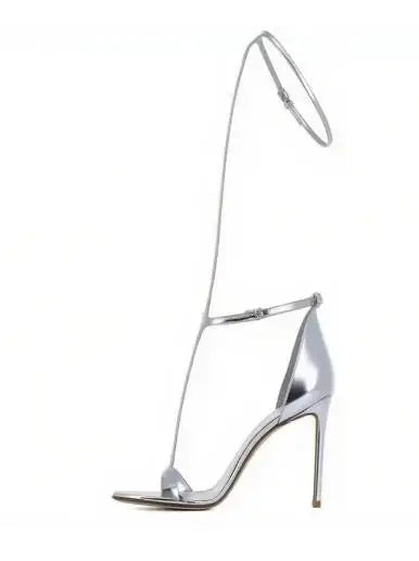 2025 Sexy T-Strap Summer Women's Sandals Gold Heel Sandales Female Thin High Heels 10cm 12cm High Heel Sandals 44 