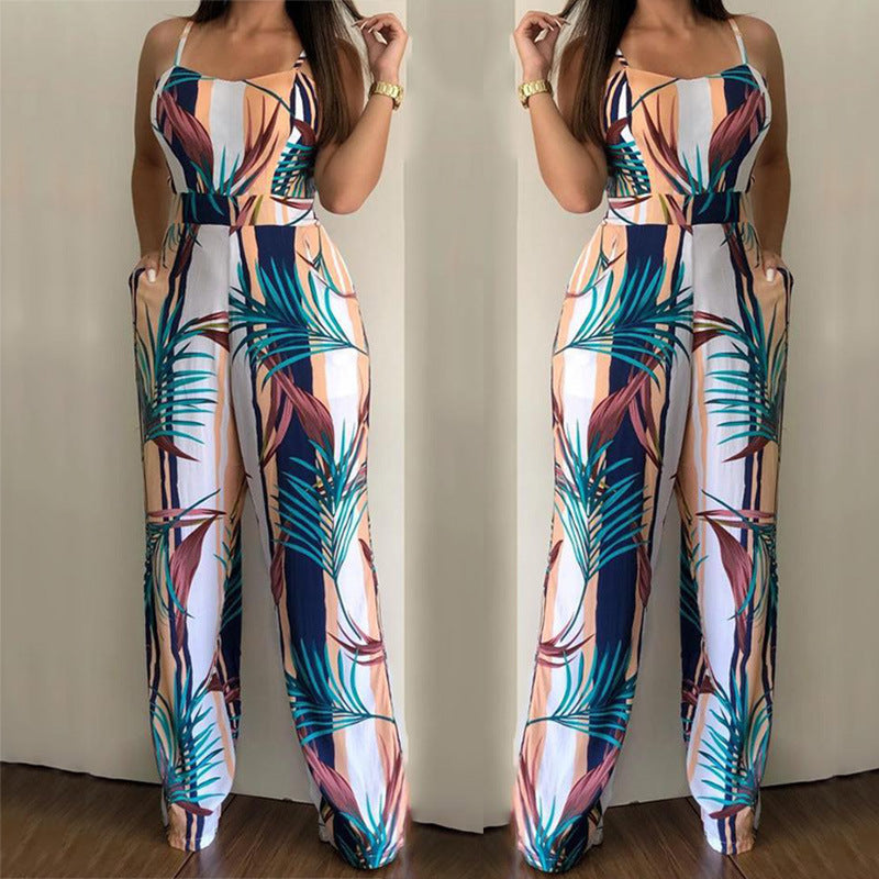 Sling print sexy high waist jumpsuit