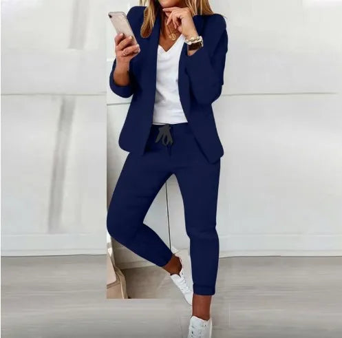 Office Lady Blazer And Lace-Up Pants Two Piece Set 2024 New Casual Fashion Solid Color Women's Set Conjuntos De Mujer Streetwear