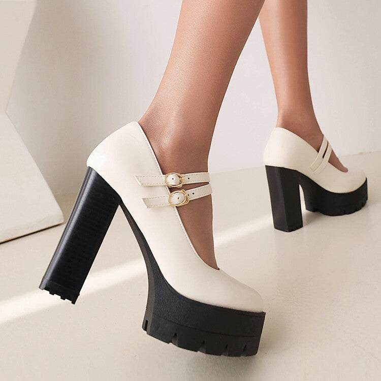 Womens Chunky High-heeled Shoes In Plus Sizes