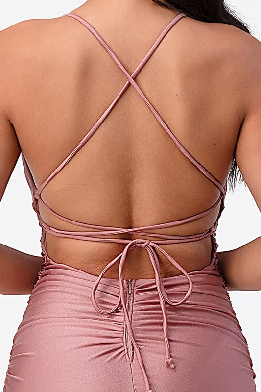 Back Lace Up Mermaid Dress with Waist Shirring