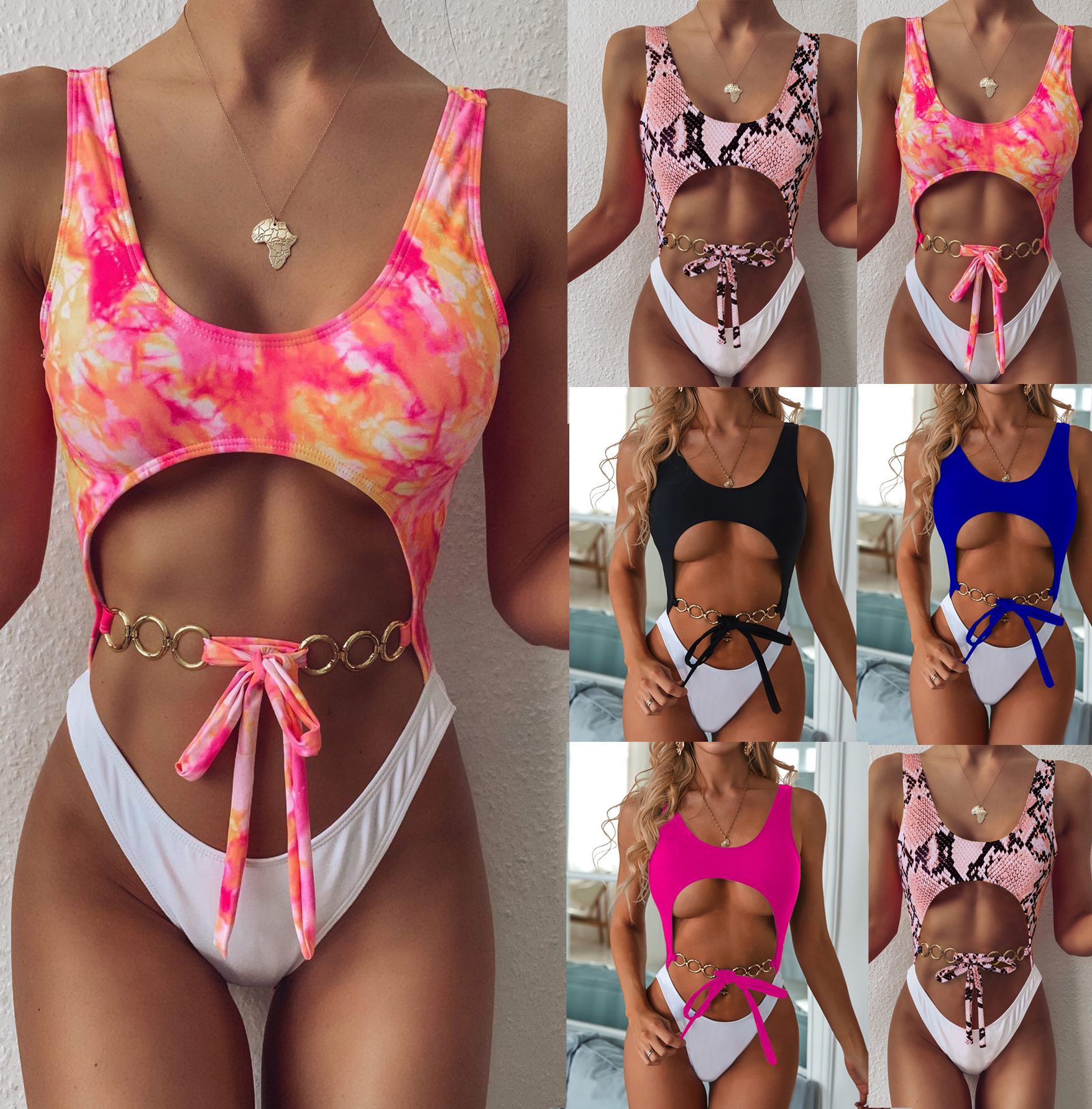 Metallic bikini bow tie stitching swimsuit