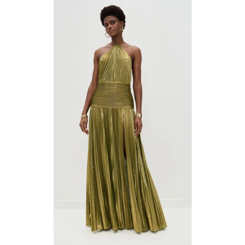 Luxurious Women Corset Party Cocktail Dress Sexy Off Shoulder Halter Folds Slit Guest Celebrity Long Dress Celebrity Prom Gown