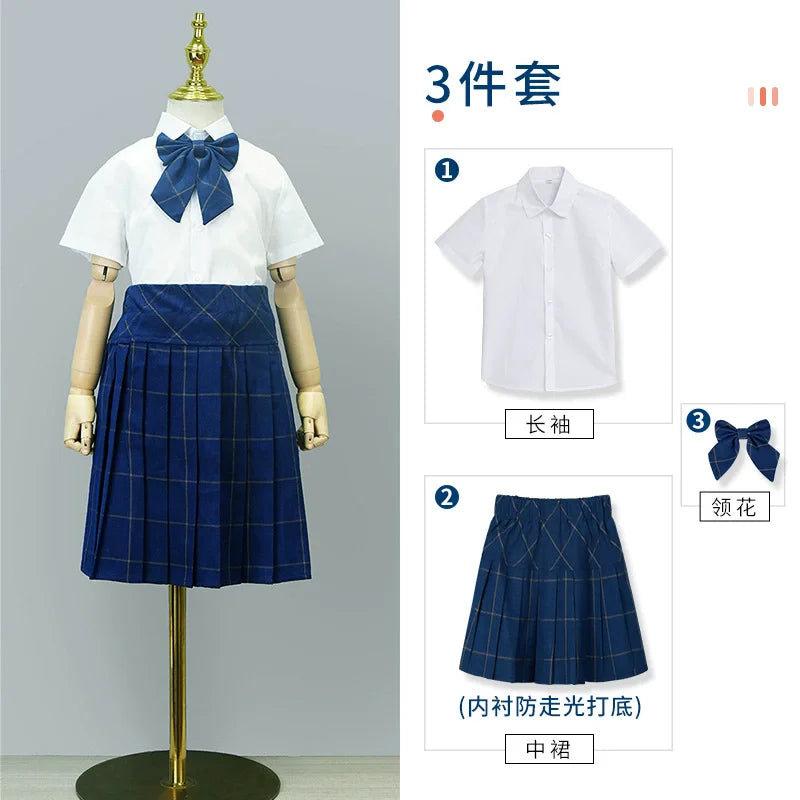 Kids British Plaid Vest Shirt Suit Pants Girls Waistcoat Blouse Skirts Children School Uniform Boys Korean Students Clothes Set