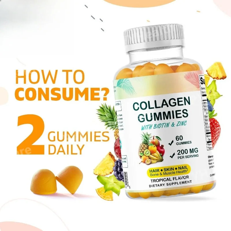 Hydrolyzed Collagen Gummies with Biotin Zinc for Skin Hair Nails Health Dietary Supplement