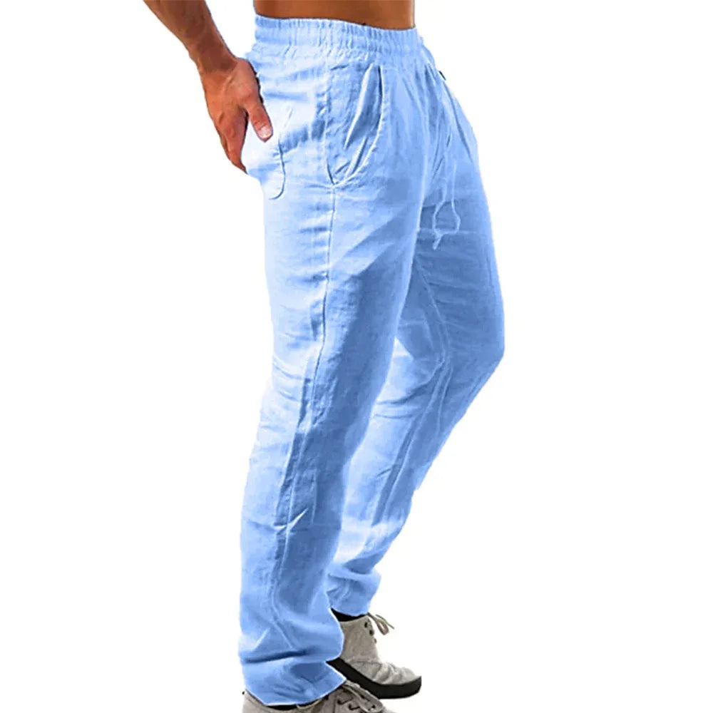 Summer Men Sport Gym Pants Soild Cotton Linen Pants Breathable Casual Training Trousers Joggers Hip Pop Sweatpants Streetwear