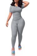 Women's Solid Color Short-sleeved Tight Trousers Suit