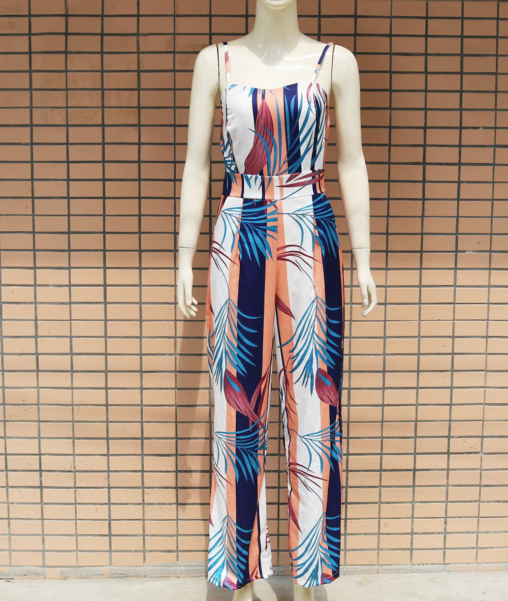 Sling print sexy high waist jumpsuit