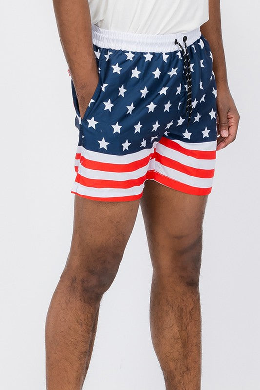 Men's Red White & Blue American Flag Swim Shorts Trunks