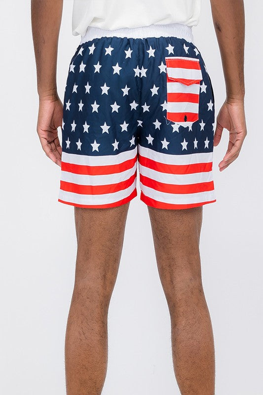 Men's Red White & Blue American Flag Swim Shorts Trunks