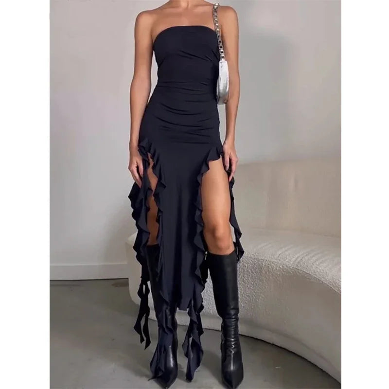 Summer New Y2K Sexy Hot Girl One-shoulder Jellyfish Style Fungus Sexy Breast-wrapped Irregular Dress 