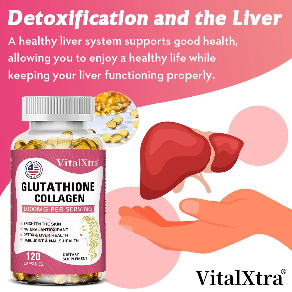 Glutathione Collagen 1000mg, Highly Absorbable Supplement, Supports Skin Health, Immunity, and Liver Function, 120 Capsules