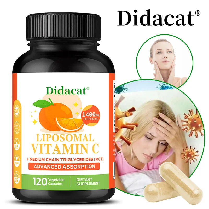 Liposomal Vitamin C Supplement - Antioxidant, Collagen Boost, Immune System Support, Skin Health, Easily Absorbed, 120 Capsules