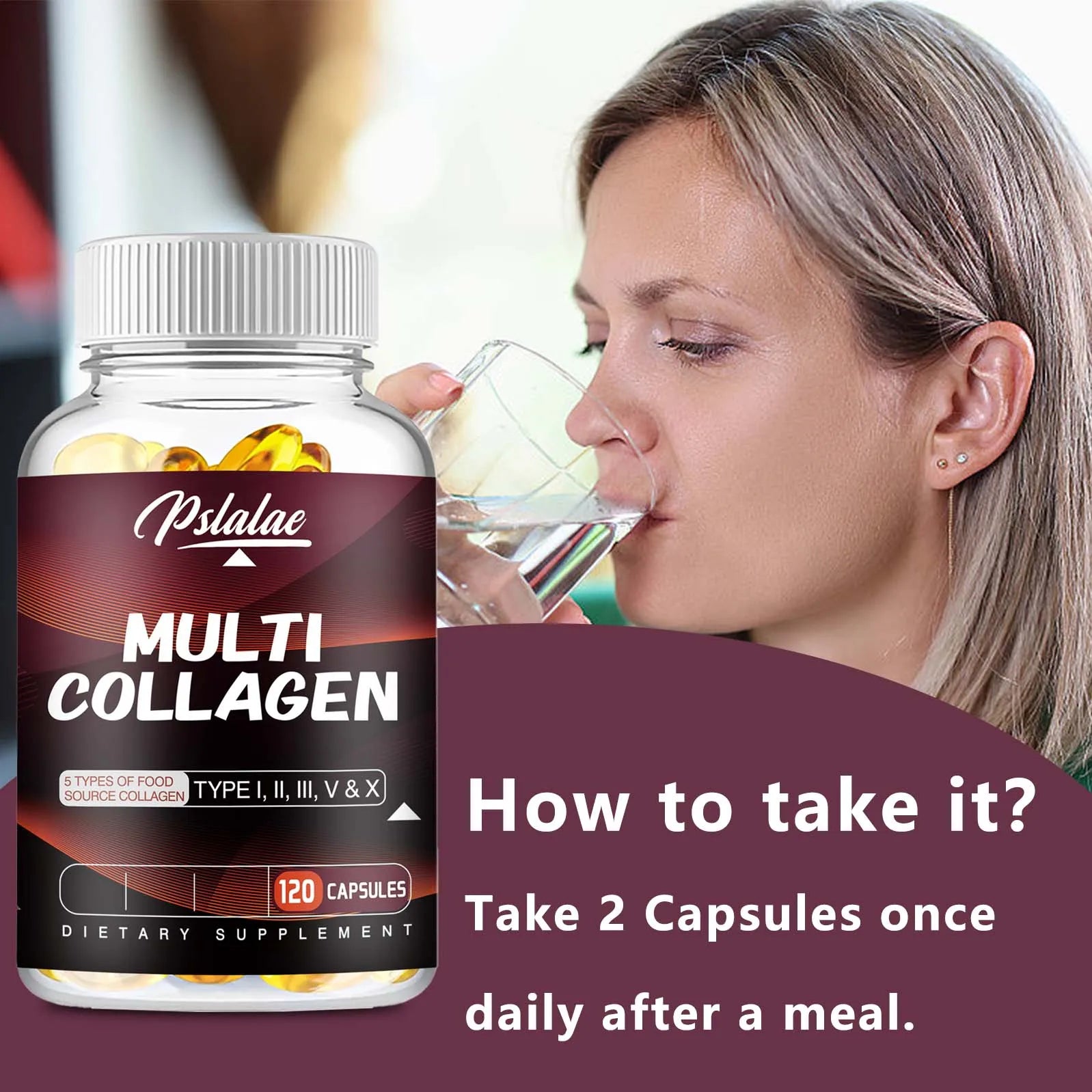 Multi Collagen Supplement - Bone Support, Joint, Skin And Nail Health - 120 Capsules