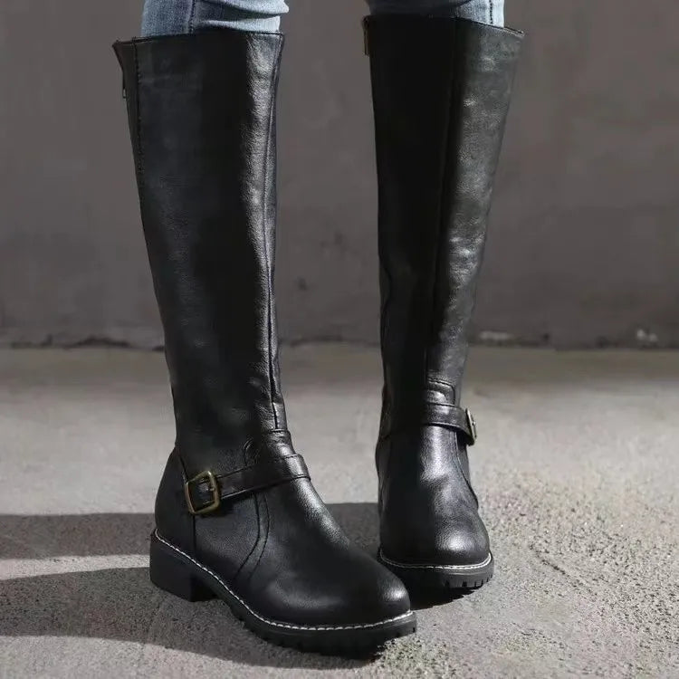 Winter Women's Riding Boots Round Toe Chunky Heel Over-the-Knee High Boots Women's Buckle Platform Shoes Botas Mujer 