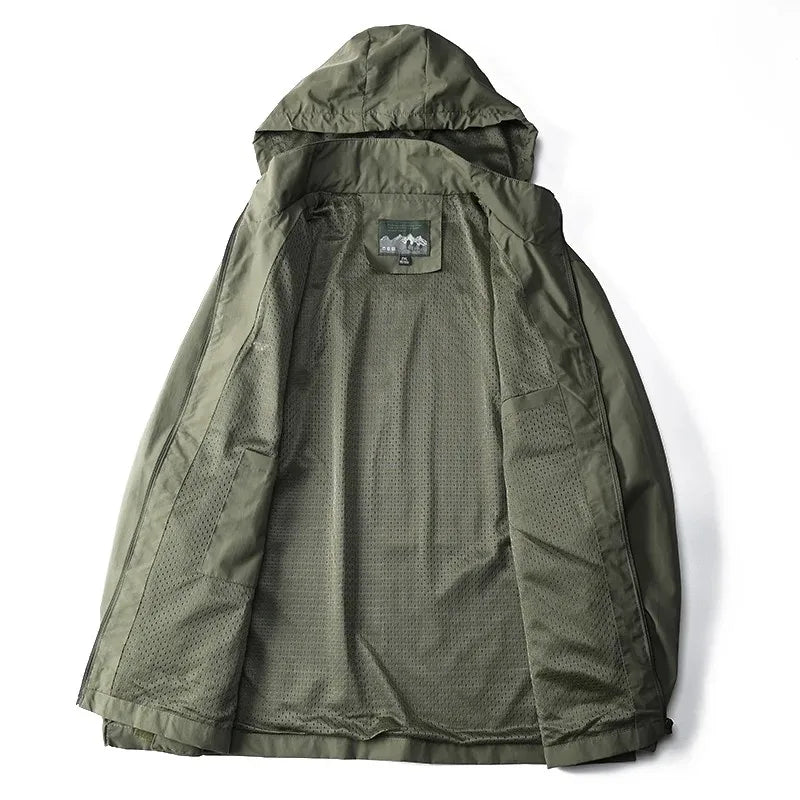Waterproof Tactical Windbreaker for Men - Hooded Outdoor Field Climbing Jacket European Size S-5XL Thin Military Outwear 