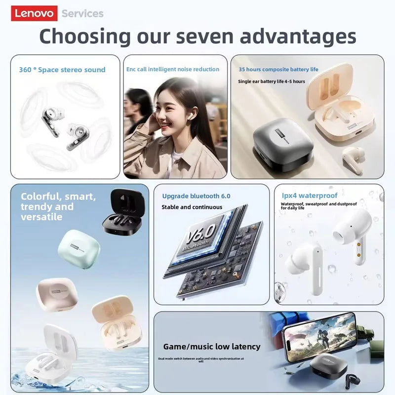 2026 Lenovo Original LE209 Wireless Earphones TWS Bluetooth 6.0 In Ear Earbuds Long Battery Life Earphones Mic Stereo ENC Noise 