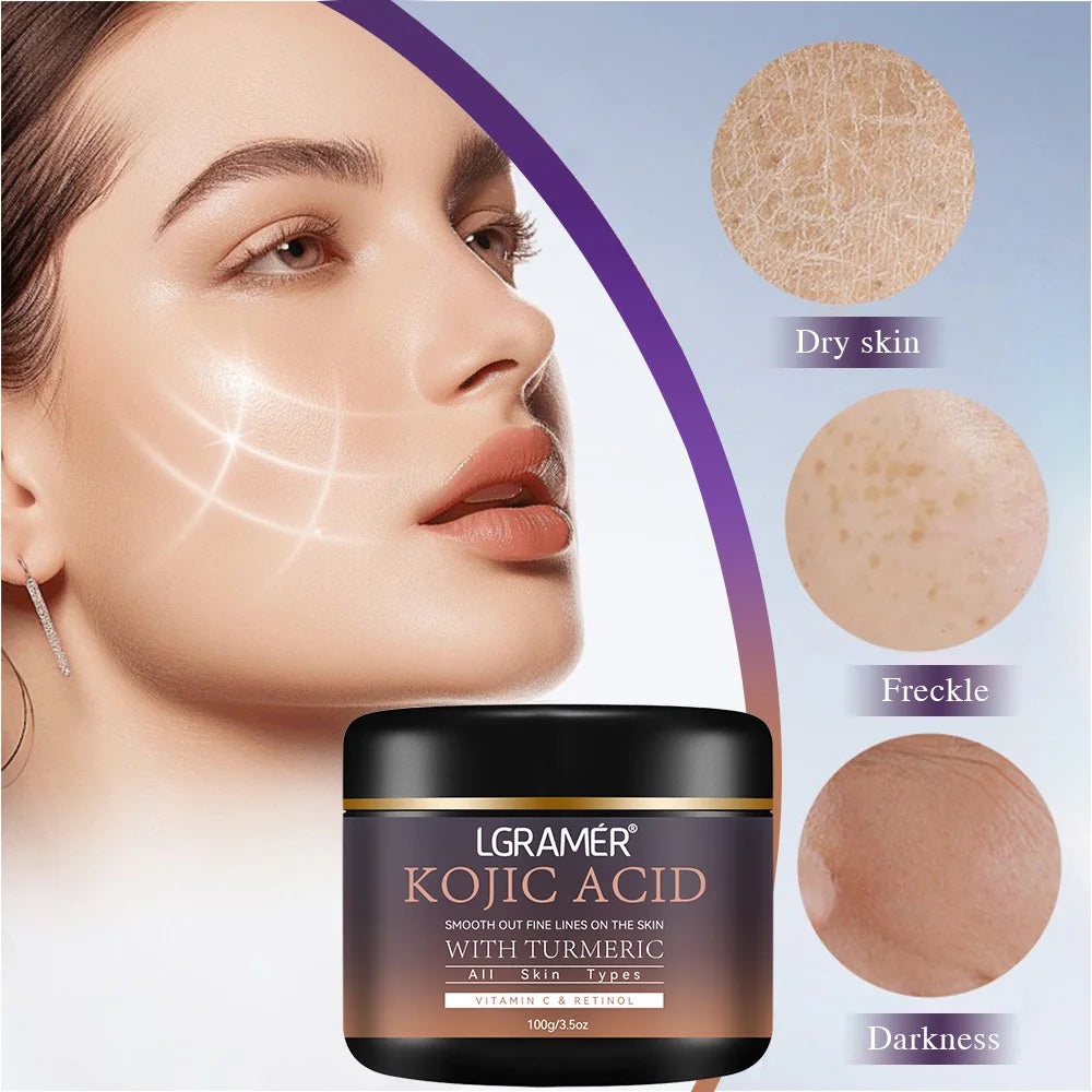 Kojic Acid Vitamin C &Turmeric Moisturizer Face Cream Fade Dark Spot Wrinkle Brightening Skin Firming Tighten Lighten Face Cream