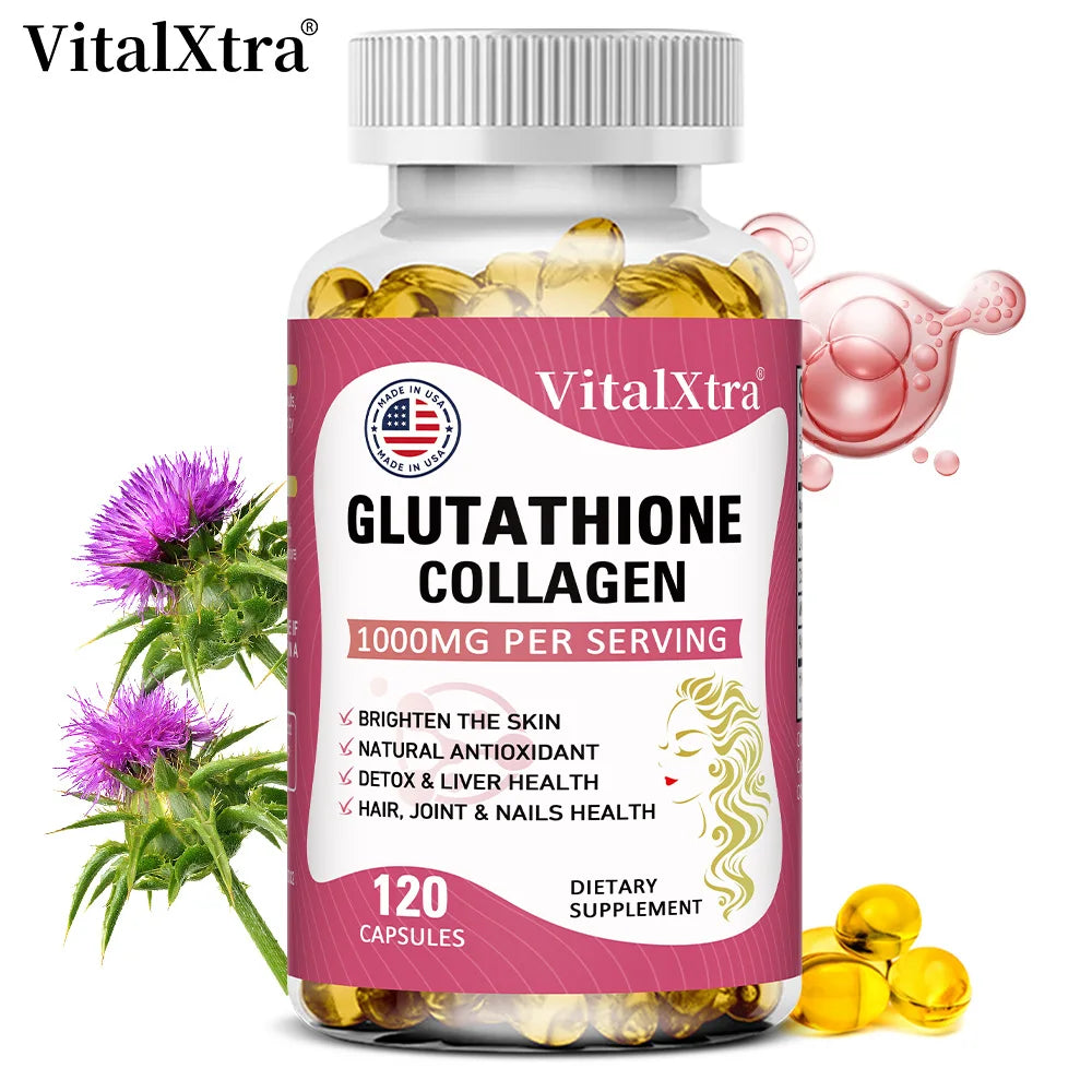 Glutathione Collagen 1000mg, Highly Absorbable Supplement, Supports Skin Health, Immunity, and Liver Function, 120 Capsules