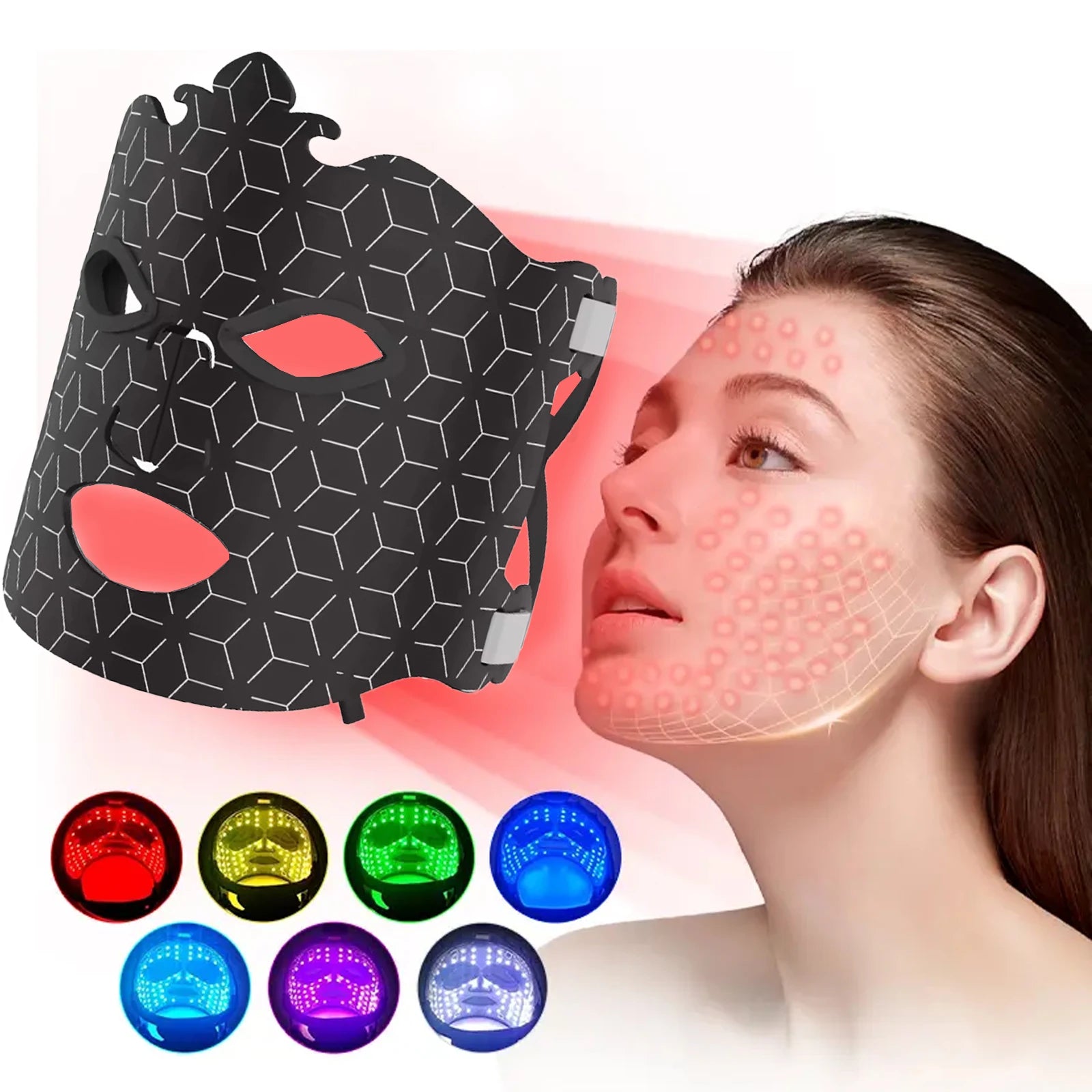 2025 NEW Led Facial Mask Light Therapy 7 Colors Silicone Mask Full Face 87 Lamp Beads Wirelessly Red Light Therapy Photon Mask