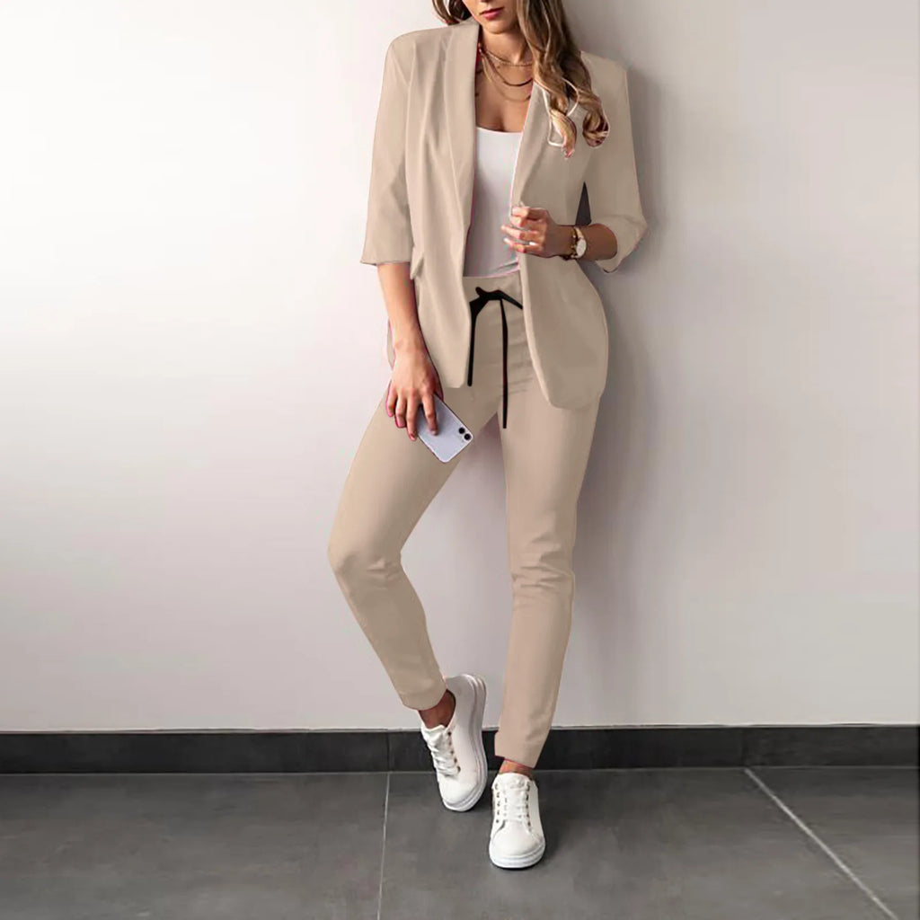 Office Lady Blazer And Lace-Up Pants Two Piece Set 2024 New Casual Fashion Solid Color Women's Set Conjuntos De Mujer Streetwear