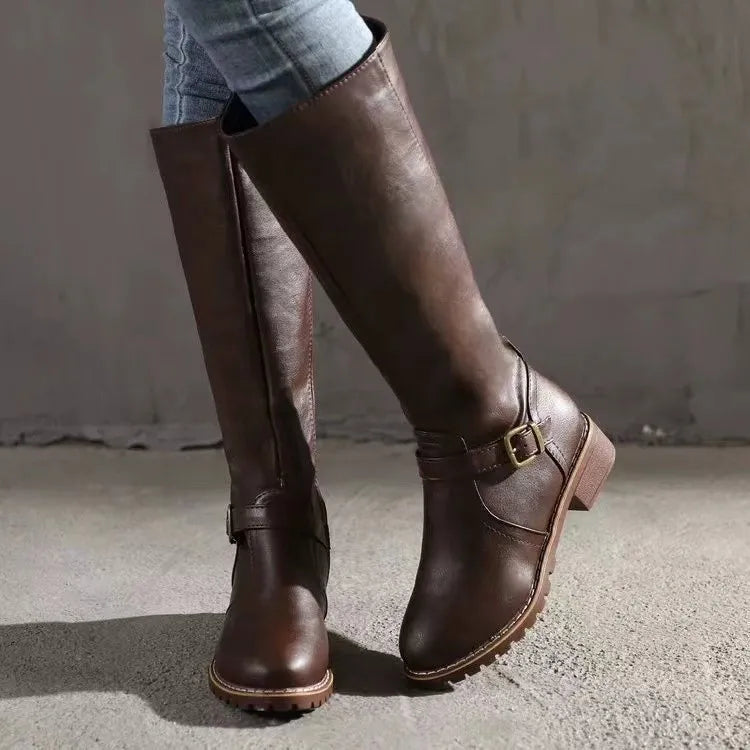 Winter Women's Riding Boots Round Toe Chunky Heel Over-the-Knee High Boots Women's Buckle Platform Shoes Botas Mujer 