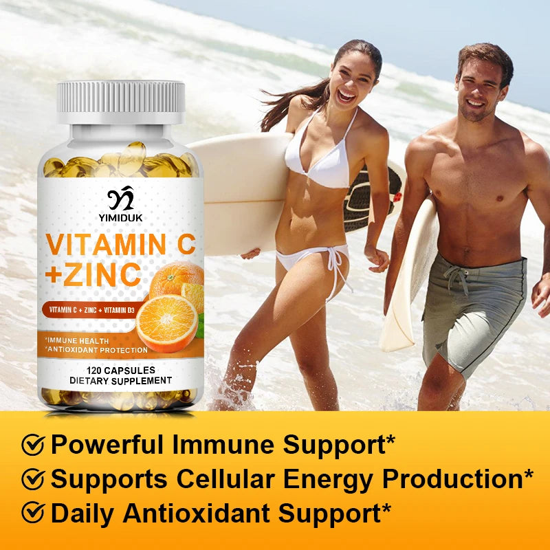 Yimiduk Premium Vitamin C & Zinc Supplement, for Energy, Metabolism & Overall Defense, Boosts Collagen & Skin Health, Non-GMO 