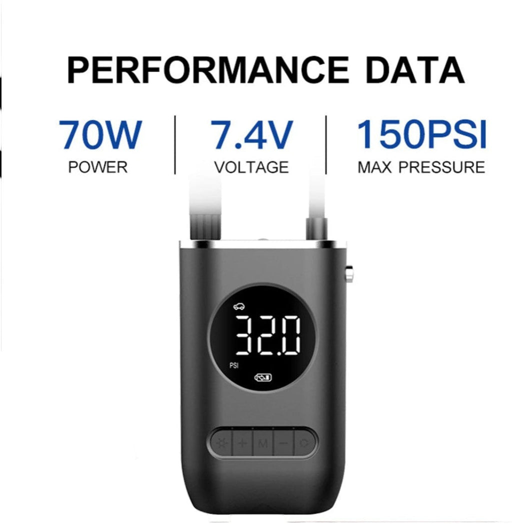 🛞 Portable Wireless Digital Tire Inflator – Multifunctional Electric Air Pump for Cars, Motorcycles, Bikes & More (150 PSI | 2000mAh Dual Battery) 