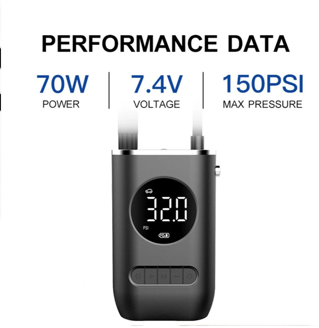 🛞 Portable Wireless Digital Tire Inflator – Multifunctional Electric Air Pump for Cars, Motorcycles, Bikes & More (150 PSI | 2000mAh Dual Battery) 
