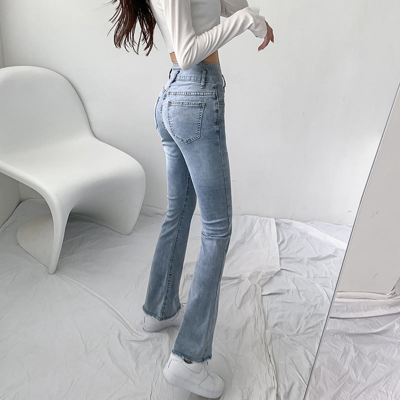 Light-colored High Waisted Micro Trousers Slimming Women's Raw Edge Cropped Flared Pants